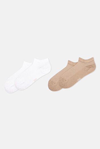 Dagi Beige-White Women's 2-Piece Bamboo Booties Socks