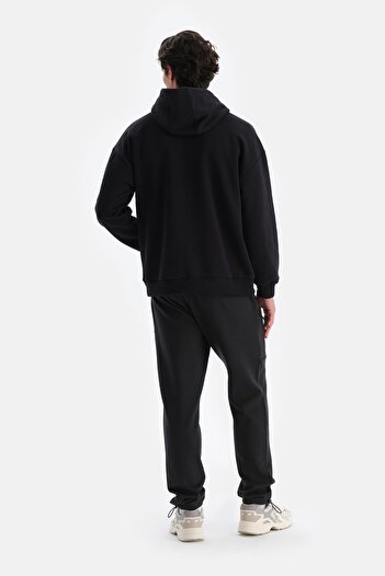 Dagi Black Men's Hooded Sweatshirt with Inside Lining