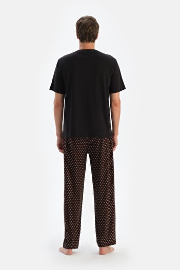 Dagi Navy Blue Short Sleeve T-shirt and Trousers Pajama Set - Placket