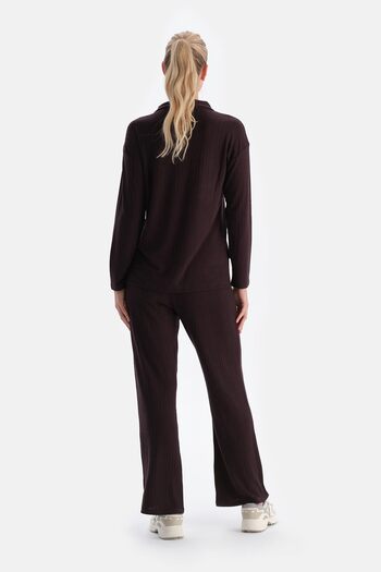 Dagi Dark Brown Knitted Detailed Trousers