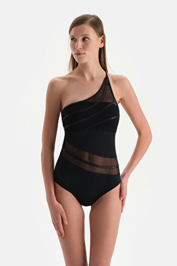 Dagi Black Transparent One Shoulder Swimsuit