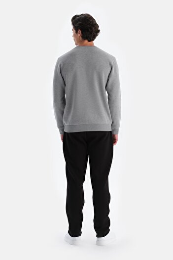 Dagi Gray Melange Men's Sweatshirt with Inside Ribbing