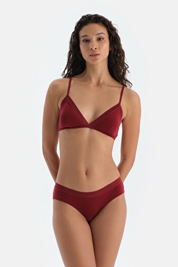 Dagi Burgundy Basic Waist Lace Detailed Hipster Panties