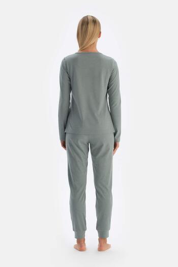 Dagi Green Half Placket Everfresh T-Shirt Pajama Top