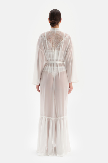 Dagi White Bride Lace Detailed Chiffon Dressing Gown