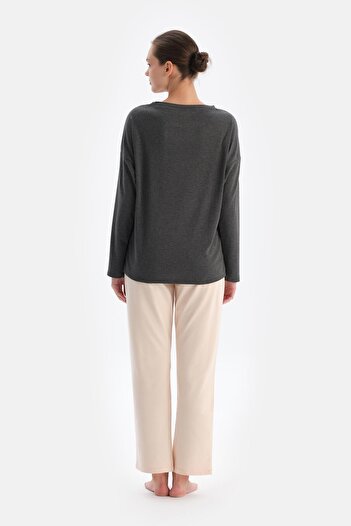 Dagi Anthracite Women's Crew Neck Pajama Top
