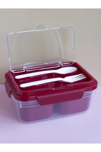 VİALEX Cute 2 Compartment Lunch Box Food Storage Container - Claret Red
