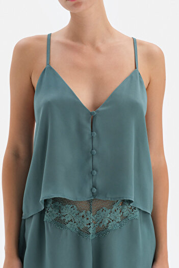 Dagi Green Thin Strap Camisole Pajama Top with Back Detail