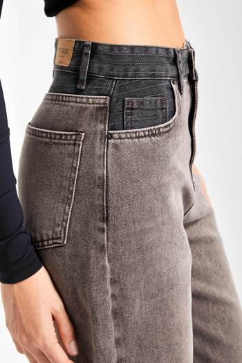 its basic Γυναικείο Πέτρινο Καφέ Χρώμα 4w5-16 Wide Leg Fit 100% Koton Design Denim Jean