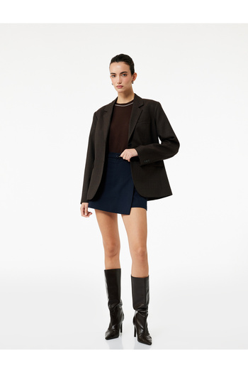 Koton Button down Long Sleeve Double Breasted Plaid Blazer Jacket with Pockets