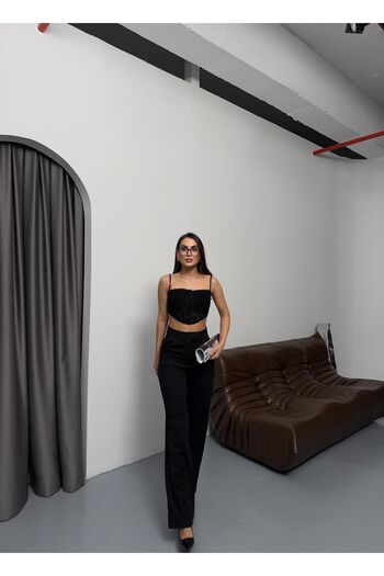 COMBİNE MİCHAİL Γυναικείο παντελόνι Palazzo με κλείσιμο με Velcro Lycra Black Line