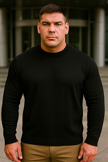 Maccali Men's Plus Size Loose Basic Black Sweat Knitwear Sweater
