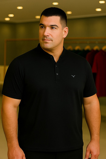 Maccali Men's Plus Size Basic Polo Neck Black T-Shirt