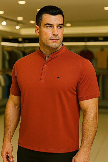 Maccali Men's Plus Size Basic Polo Neck Tile T-Shirt