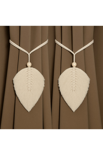 MACROMEKİDS 2 Pieces Bohemian Style Handmade Macrame Leaf Curtain Tieback Accessory