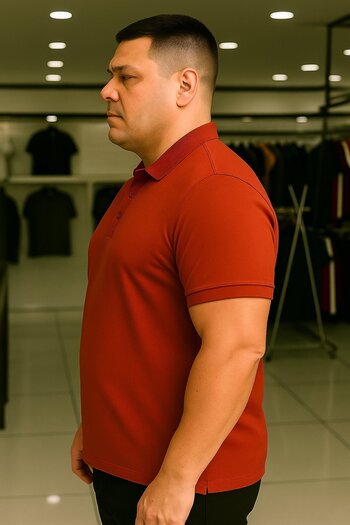 Maccali Men's Plus Size Basic Red Polo Neck T-Shirt with Pockets