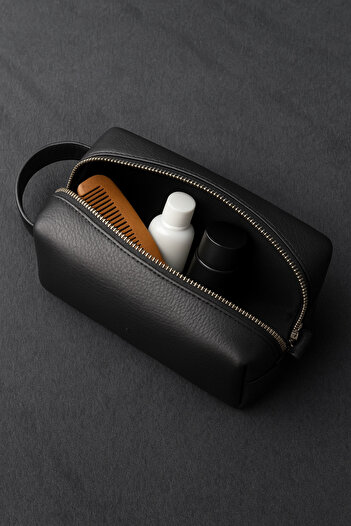 MAT Deri Black Men's Portfolio Handbag Genuine Leather Daily Travel Shaving Bag