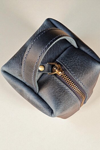 MAT Deri Blue Men's Portfolio Handbag Genuine Leather Daily Travel Shaving Bag