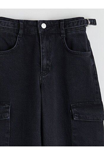 LC Waikiki Girl's Cargo Jean Trousers with Adjustable Elastic Waist