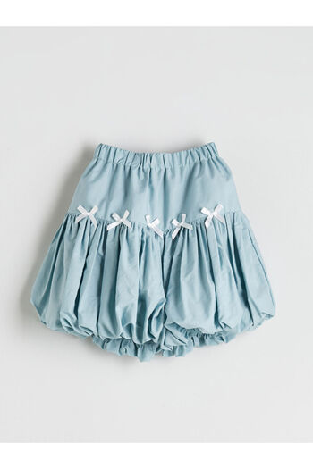 LC Waikiki Blue Girl's Balloon Skirt with Elastic Waist and Bow Detail