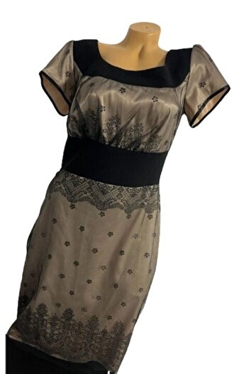 OEM Rochie midi Karotte, bej cu plasa neagra, 42-44 RO