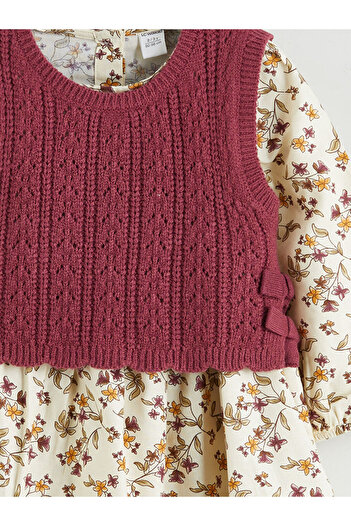 LC Waikiki Crew Neck Long Sleeve Patterned Girls' Dress and Sweater