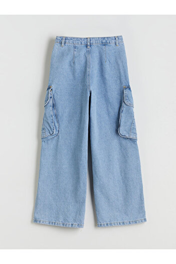 LC Waikiki Girl's Cargo Jean Trousers with Adjustable Elastic Waist