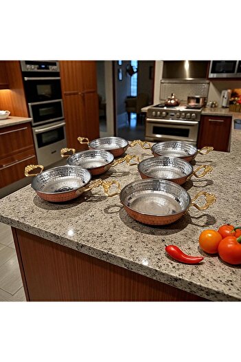 BARITCIOGLU Copper Sahan Egg Frying Pan 6 Pieces X 14 cm