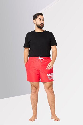 Calvin Klein Men Brand Logo Drawstring Board Shorts, Red