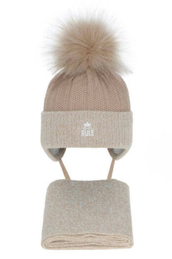 fantasialand Winter Set for Girls, Hat and Scarf Cream Sindi
