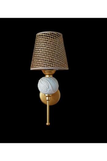 DEDE Single Perge Sconce Cream Color Glazed Rattan with Brown Hat
