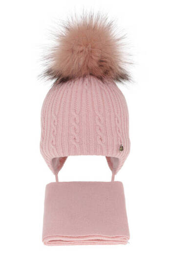 fantasialand Winter Set for Girls Hat and Scarf Pink with Pompon Amana
