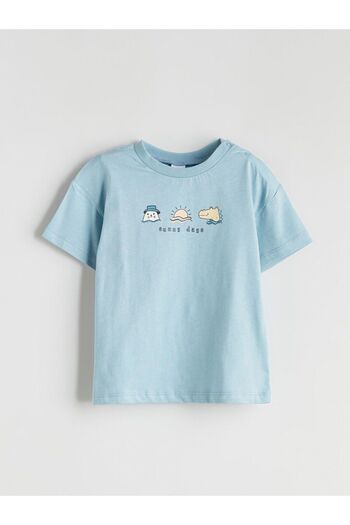 LC Waikiki Blue Crew Neck Printed Baby Boy Shorts Set