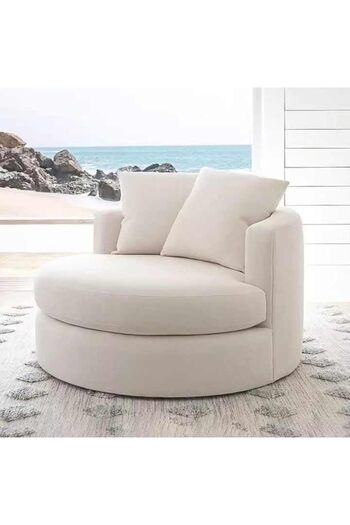 MAPLE HOME DECORATION Luxury Luxe Round Accent Chair - Velvet Swivel Lounge with Backrest Pillow, High-Density Foam