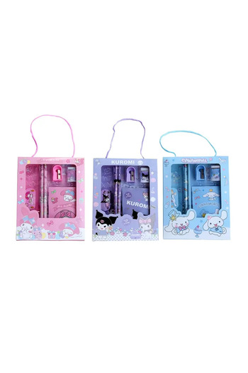 The Cloudish Shop 6 Piece Stationery Set Boxed Pencil Ruler Eraser Pencil Sharpener Notebook Sanrio Kuromi Lilac