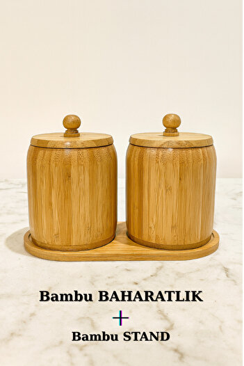 EVİMDM Double Spice Rack Set with Bamboo Lid - Stand Gift