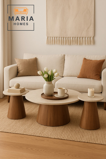 MARIA HOMES 3-Piece Coffee Table Set – Beige Laminate Top with Brown Wooden Base (1 Large + 2 Small)
