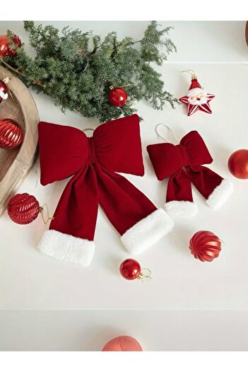 Yenigeldi 2 Pieces of Red Christmas Tree Fabric and Plush Bow Ornament