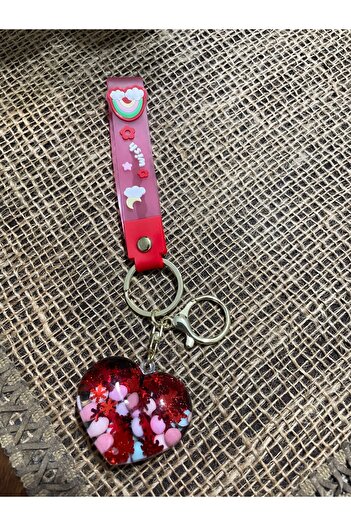 Kant Store Luxury Watered and Beaded Heart Keychain and Bag Charm