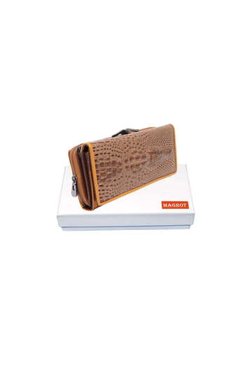 Magrot Portofel din Piele Naturală Lăcuită maro cu Model 3D Aligator – 20244