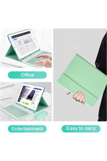 SIGLOO Husa premium cu tastatura si mouse Wireless Bluetooth pt Galaxy Tab A7 10.4 inci green
