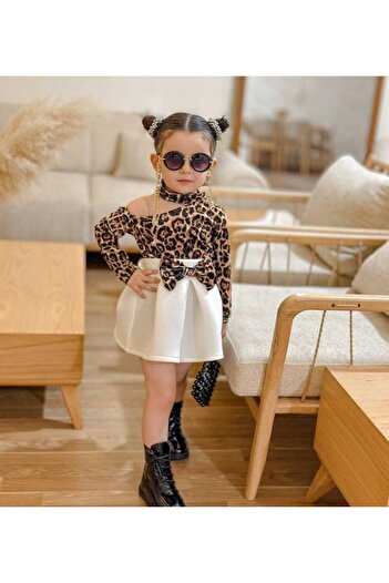 STELLA BUTİK Girl's Leopard Patterned Skirt Suit