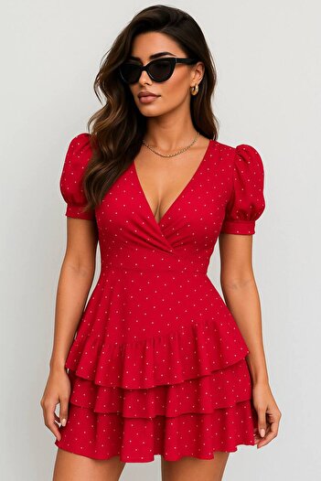 GLAMSI Women's lycra dress with ruffles and appliqued stones
