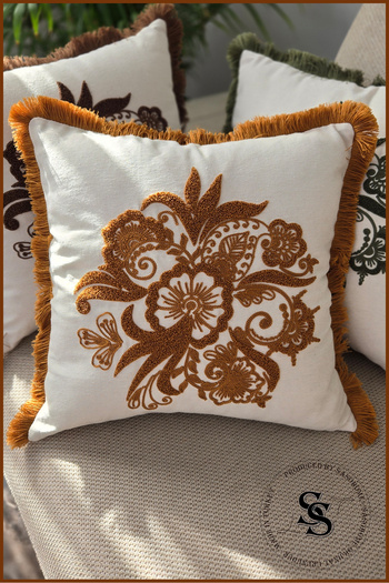 SasoHome Beauty Flowers Punch Embroidery Patterned Linen Throw Pillow Cover