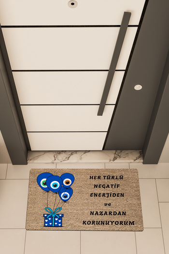 Dormot High Quality Digital Printing Brown I Am Protected from Evil Eye Themed Door Mat