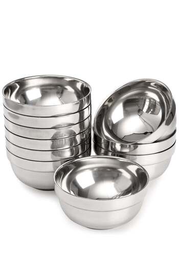 Bin Shihoun Set of 10 Lightweight Double-Wall Stainless Steel Bowls 13cm 250ml