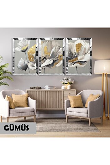 Harikabirev Amazing | Flower Gold-Grey Details Combination | Plexiglass Framed Mdf Plksmdf
