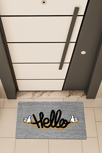 Dormot Quality Digital Printing Grey, Hello Themed Door Front Mat