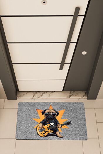 Dormot High Quality Digital Printing Grayi, Rockstar Pug, Themed Door Mat