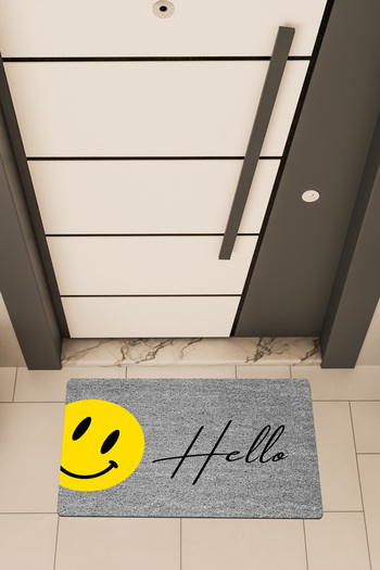 Dormot Quality Digital Printing Gray, Hello Emoji Themed Door Front Mat